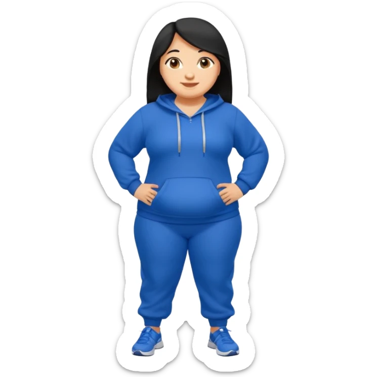 a pretty bratz tan girl who is very very fat . Hair color black. blue Jogging outfit sticker