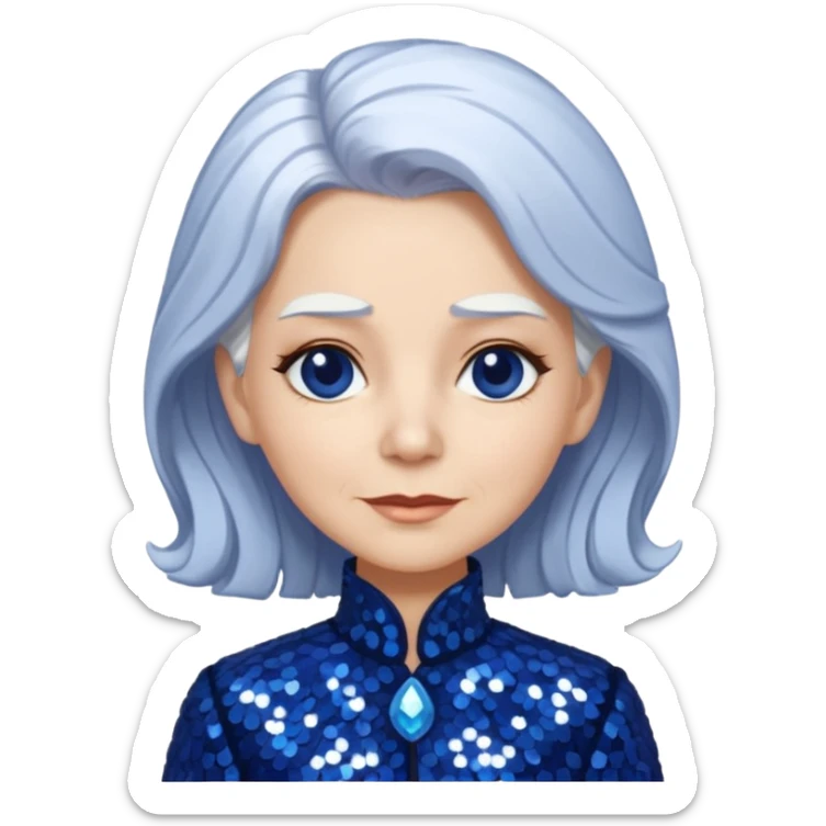 Madame Moribble from The Wizard of Oz with white hair, indigo sequin outfit sticker