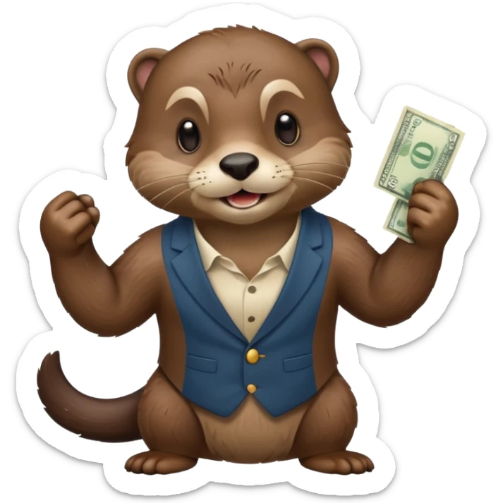 generate a take my money otter emoji, similarly to the futurama phlipp emoji. with philipp holding some banknotes in his fist high sticker