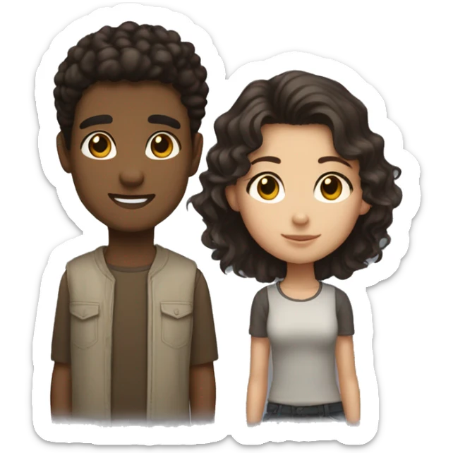 couple of boy and girl. boy is taller than her, he is strong, with dark, short, curly hair and brown small eyes. she is brunette and beautiful sticker
