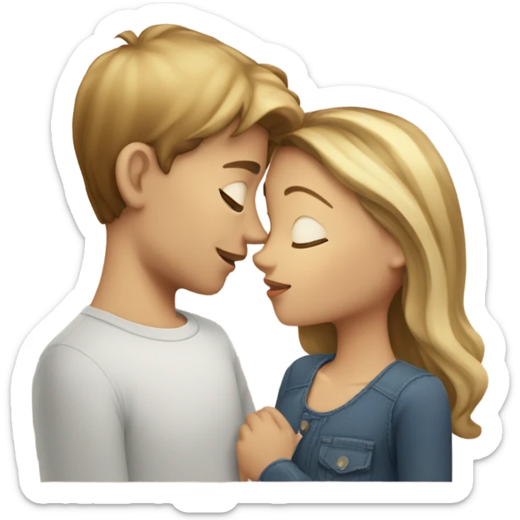 Girl with brown hair and a little bit blonde hair around face kiss blonde boy sticker