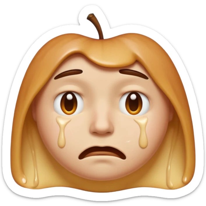 Apple-style emoji person inspired by the Apple melting face emoji (🫠), with a slightly drooping lower face due to heat, solid soft texture, annoyed and exhausted expression, raised eyebrow, unimpressed half-closed eyes, subtle sweat drops, consistent skin color, no dripping or glossy liquid effec. sticker