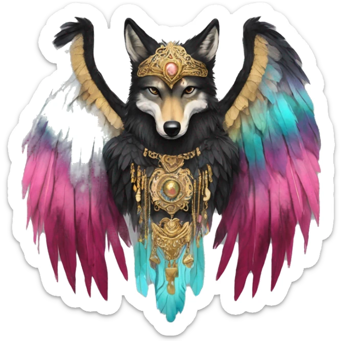 Dark black Beige cyan Pink magenta burgundy maroon cyan beige gray coyote black stripes wearing gold jewellery gold piercings gold gilded vintage watercolour tie dye black raven wings sticker