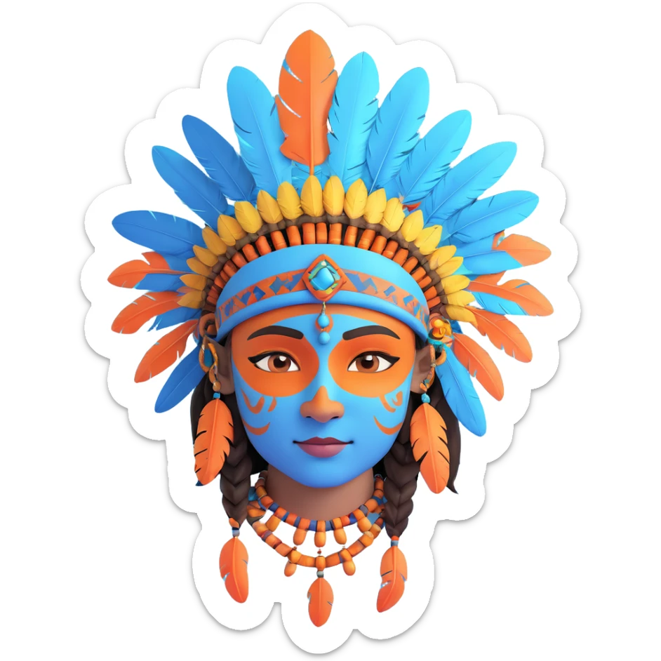 blue avatar emoji with tribal face paint, feathered headdress, and necklace, similar to the reference sticker