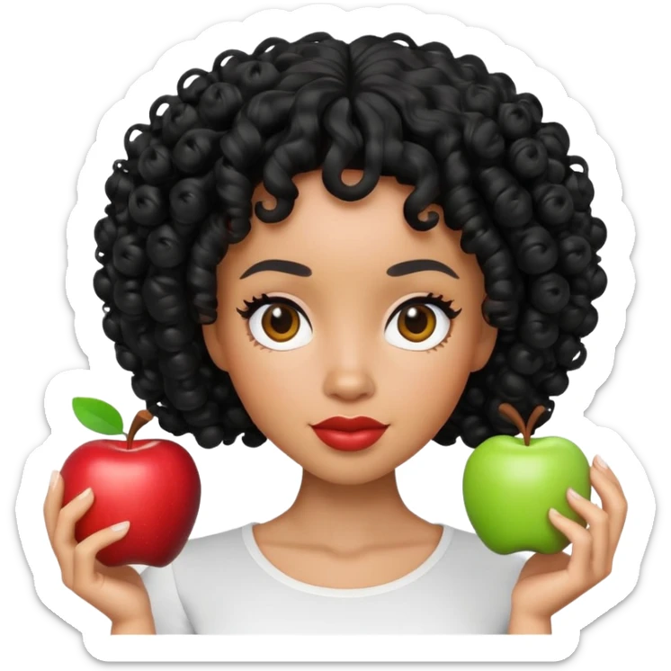 light skin Black woman with black curly hair, 3D Apple Memoji style sticker