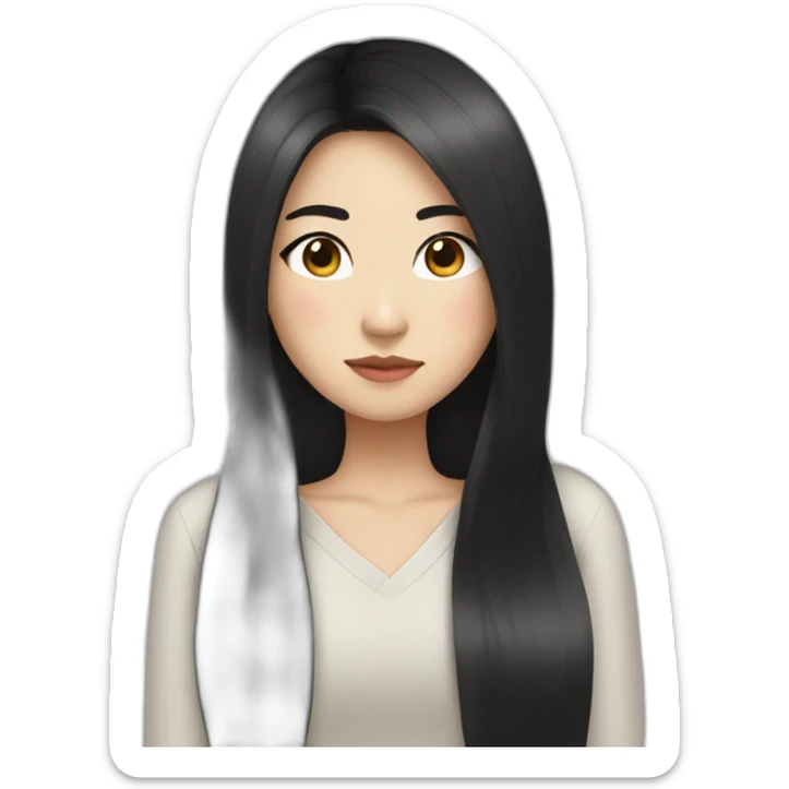 wasian girl with long black hair and eyeliner from head to chest sticker