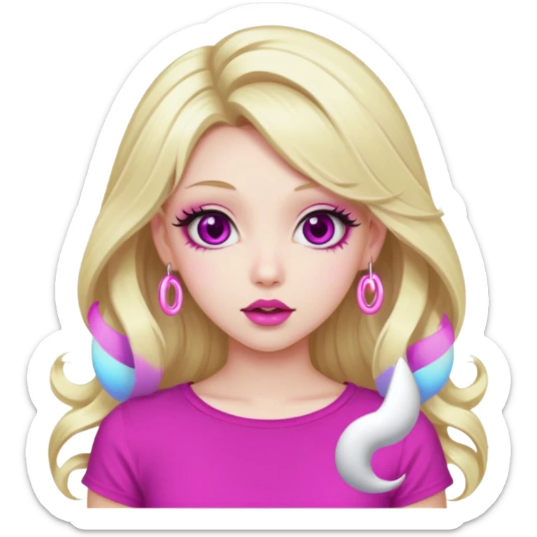 blonde girl, hypnotized eyes, magenta spiral pupils, big pink lips, bimbo, pink top, diva, gyaru, long hair  sticker