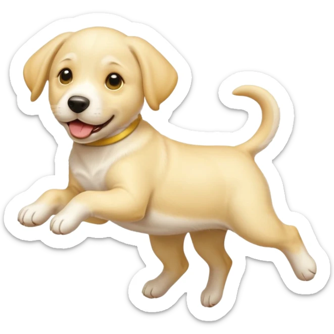 Emoji of a yellow/white lab puppy jumping sticker