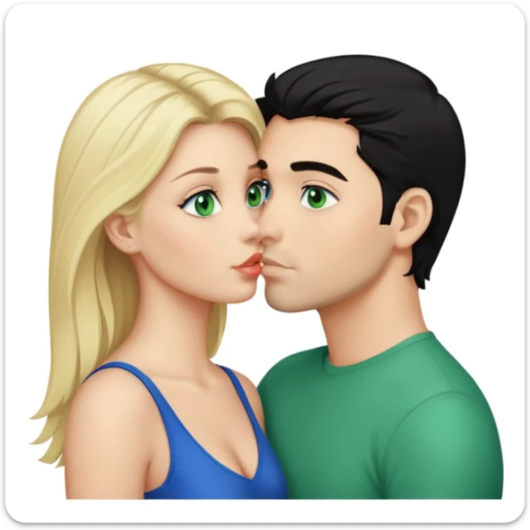 Blonde Woman, green eyes, Red thong, naked breast, Kissing man with blue eyes, black Hair, Background sea  sticker