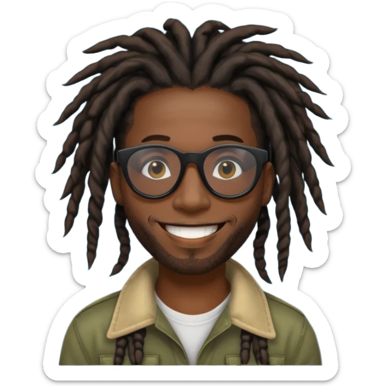 a black african guy with dreadlocks, wearing black shades and aura farming emoji sticker