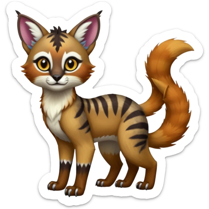 Colorful dark tropical exotic cute cool beautiful shiny beautiful fantasy-caracal-civet-genet-sergal-vernid-Gryphon-Cacomistle-Trico-oncilla-animal-Fakémon-hybrid-fursona (full body) sticker