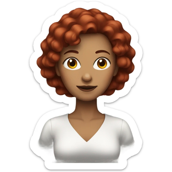 a woman with dark red hair and stretched hair sticker