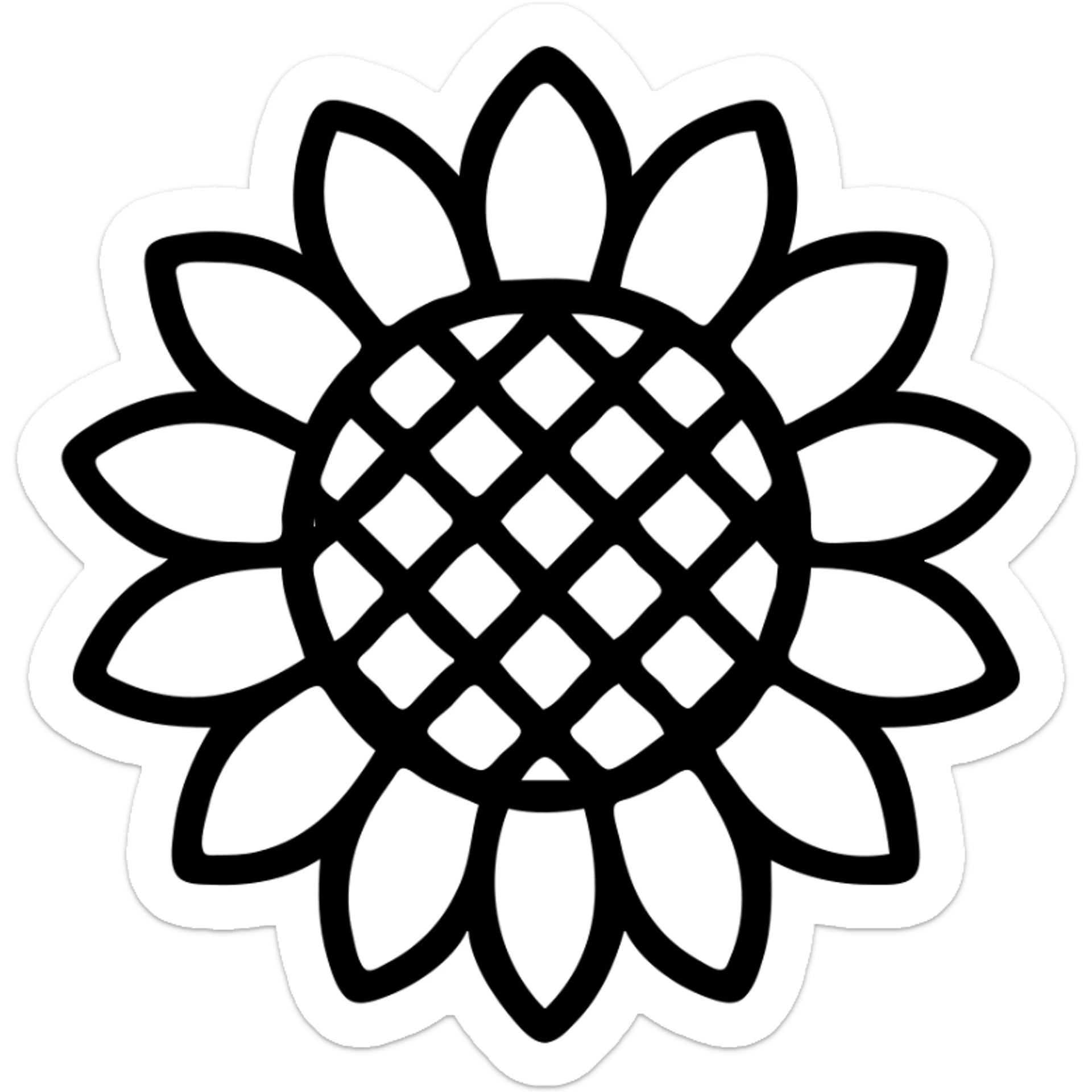 minimal and clean black and white outline of a sunflower flower only, no stem, no leaves sticker