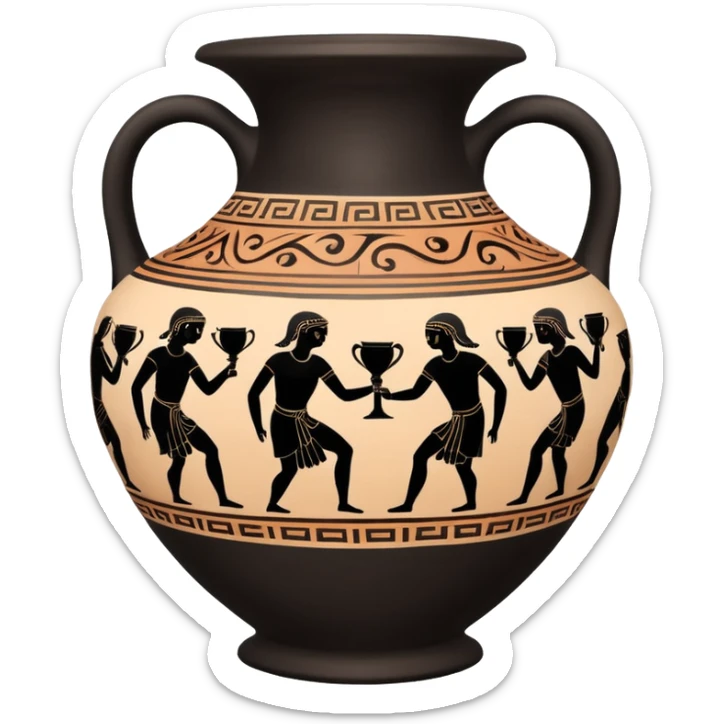 An emoji of an ancient Greek amphora vase with black-figure painting. sticker