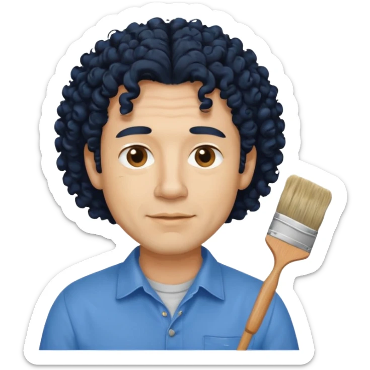 homme 50 ans cheveux frisé noir artiste peintre chemisse bleu sticker