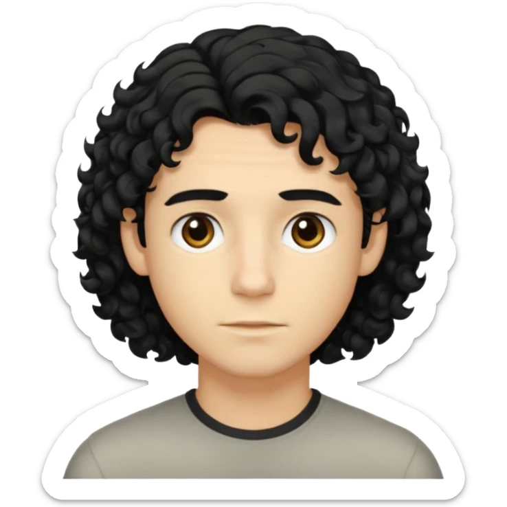emoji of a young man with shoulder-length curly black hair and blond highlights, no beard, neutral expression sticker
