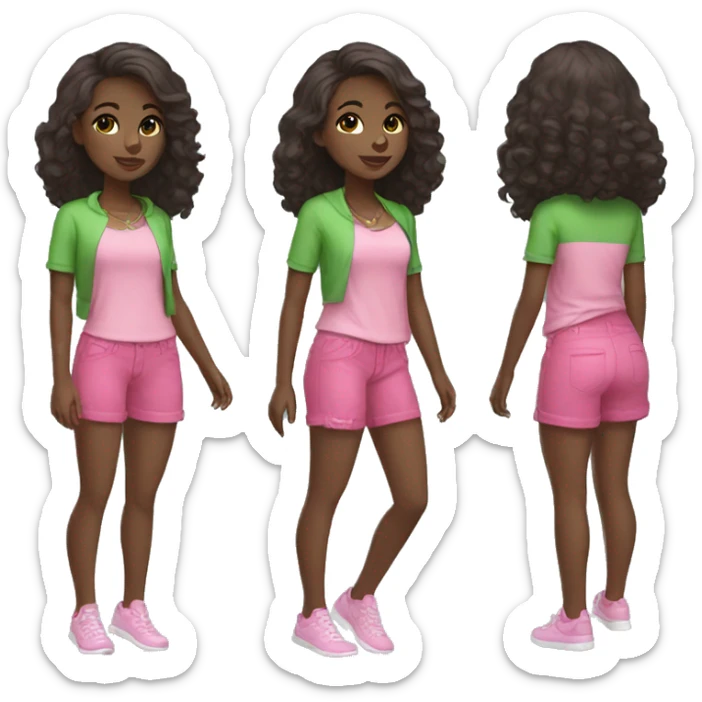 Sorority dark skin girl with clothes pink and green  sticker