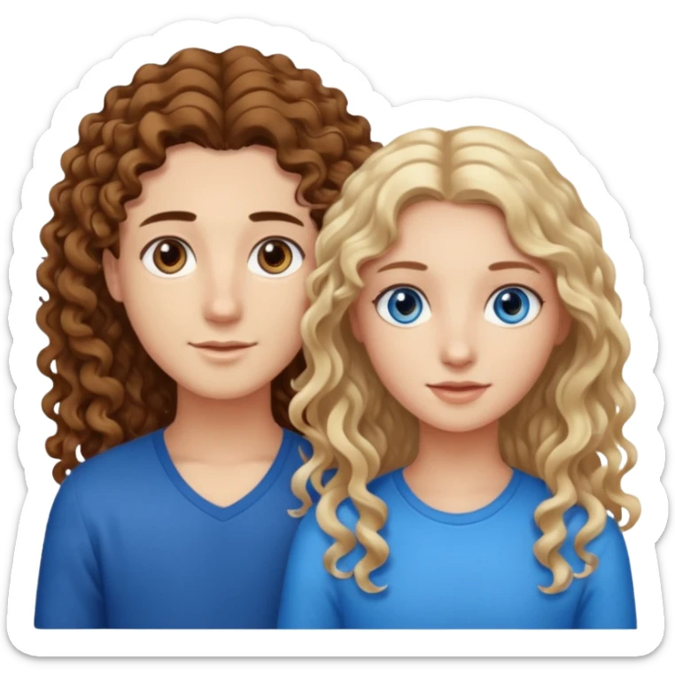 Friends, one has brown eyes, long curly brown hair, the other one has straight blond hair and blue eyes sticker