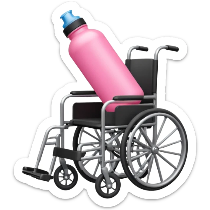 Pink water bottle sitting on a wheelchair with cars in the background  sticker
