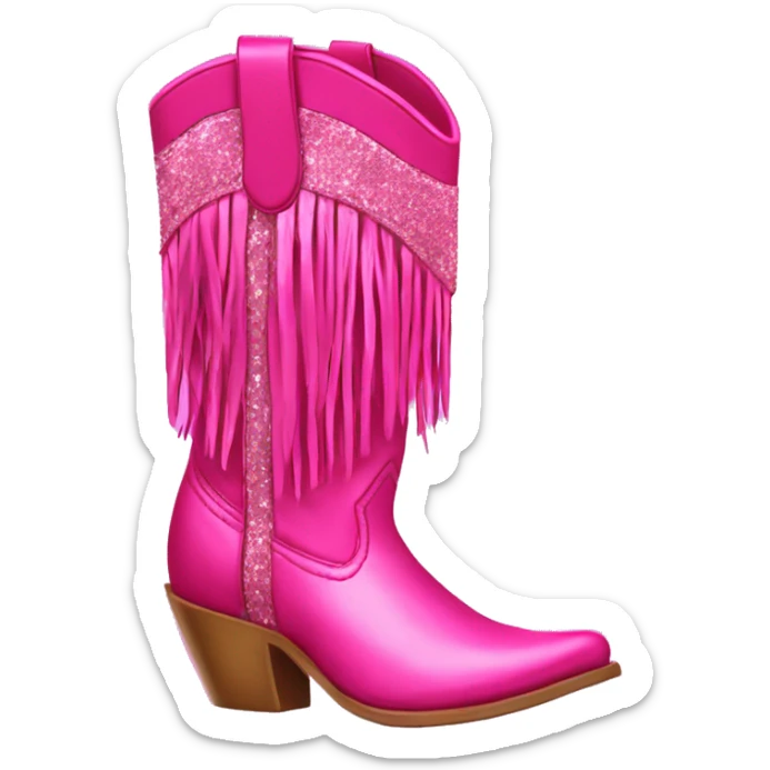 Realistic hot pink fashion cowgirl boots with sparly shiny glitter fringe on them. sticker