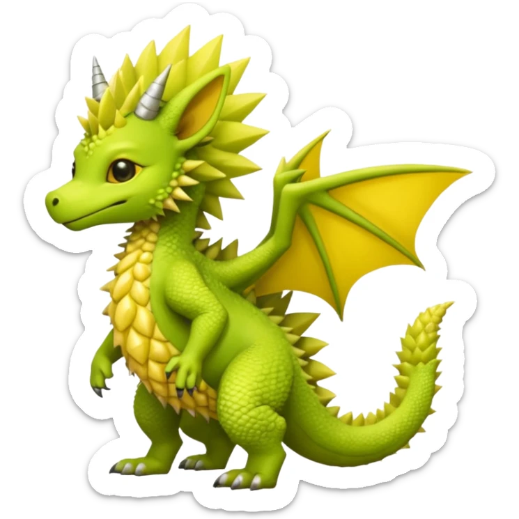 Lime-Mango-Durian-themed "Dutch Angel Dragon"-"Vernid"-"Trico"-furry-Fakémon-hybrid-creature (full body) sticker