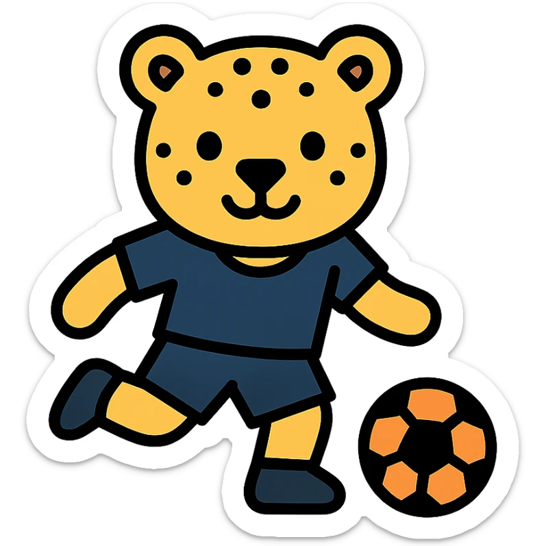 color outline icon of a leopard wearing a navy soccer uniform sticker