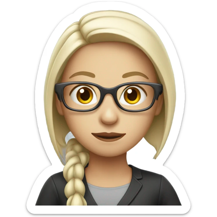 a female assistant in front of laptop, focused. White Skin, Glasses sticker