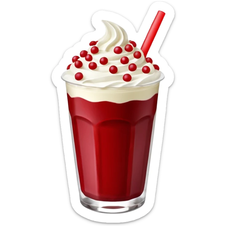crea una bebida de red velvet con bolitas de yogurt como topping en vaso de plastico con popote, el topping no es crema, son poppings de yogurt sticker
