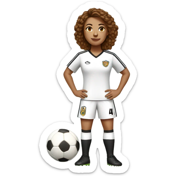A Soccer Player white women with Brown Hairs with Jersey number 4 with a crown and a Ball under her foot   sticker