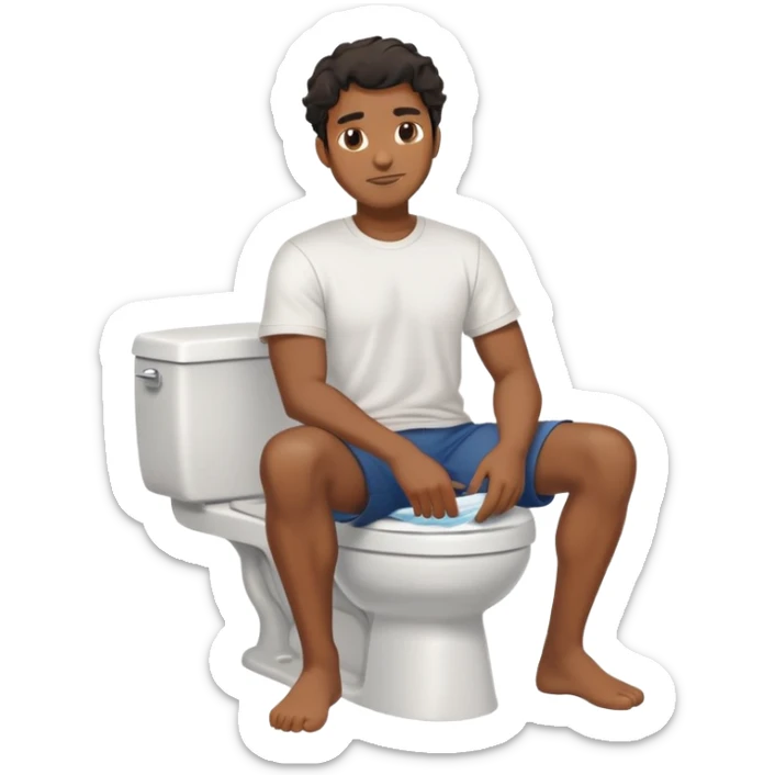 Black man with waves wearing T-shirt no pants popping on toilet  sticker