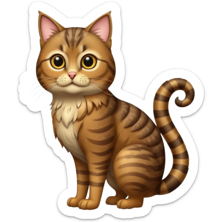 A animal with a Owl body brown tabby cat head and tail full body sticker