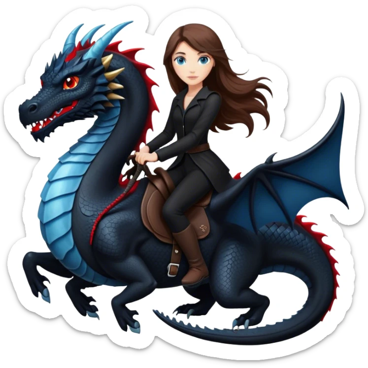 Me, a white female with long brown hair and blue eyes, wearing nothing but black clothes, and riding a VERY BLACK dragon with HINTS of RED, to your work sticker