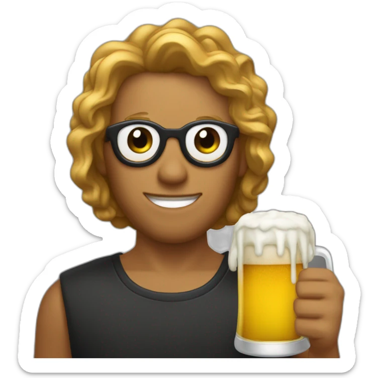 PERSONA DE LENTES Y PELO NEGRO SOSTENIENDO CERVEZA EN LA MANO sticker