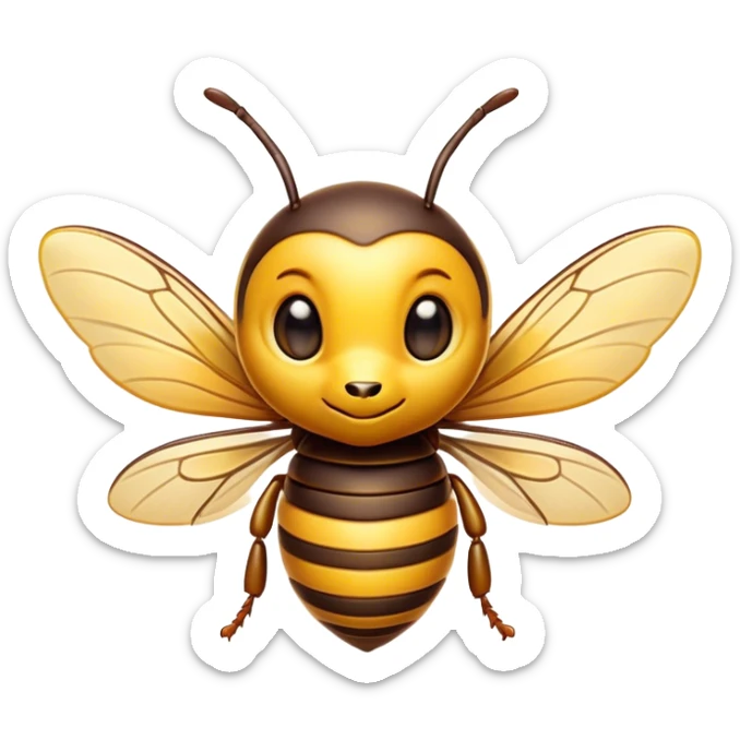 Cinematic Cute Hornet Portrait Emoji, Head tilted playfully and inquisitively, featuring a compact, delicately striped body with adorable, round eyes and subtly detailed wings, Simplified yet irresistibly adorable features, highly detailed, glowing with a warm, inviting glow, high shine, affectionate and lively, stylized with a touch of whimsical insect charm, soft glowing outline, capturing the essence of a mischievous yet endearing hornet that seems as if it could buzz out of the screen into your arms! sticker