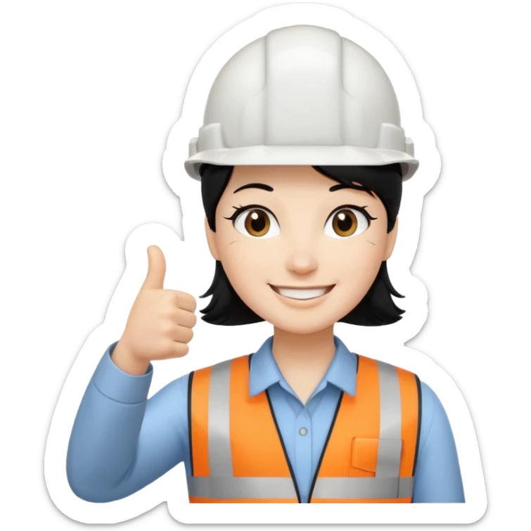 Cara de persona pelo negrocon casco blanco inginierl civil con pulgar arriba sticker