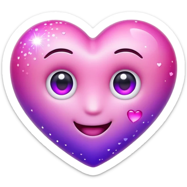 3D emoji of a heart with eyes, glowing purple-pink gradient, floating with sparkles, cute sticker