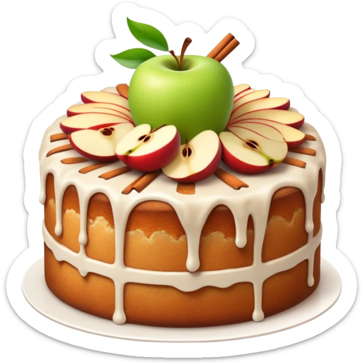 cinematic-realistic-apfelkuchen-dessert-emoji,-depicted-as-a-classic-apple-cake-bursting-with-cinnamon-and-apples-rendered-with-soft-textures-and-warm,-inviting-lighting. sticker