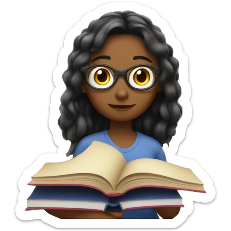 girl reading a book with bunch of books in the back sticker