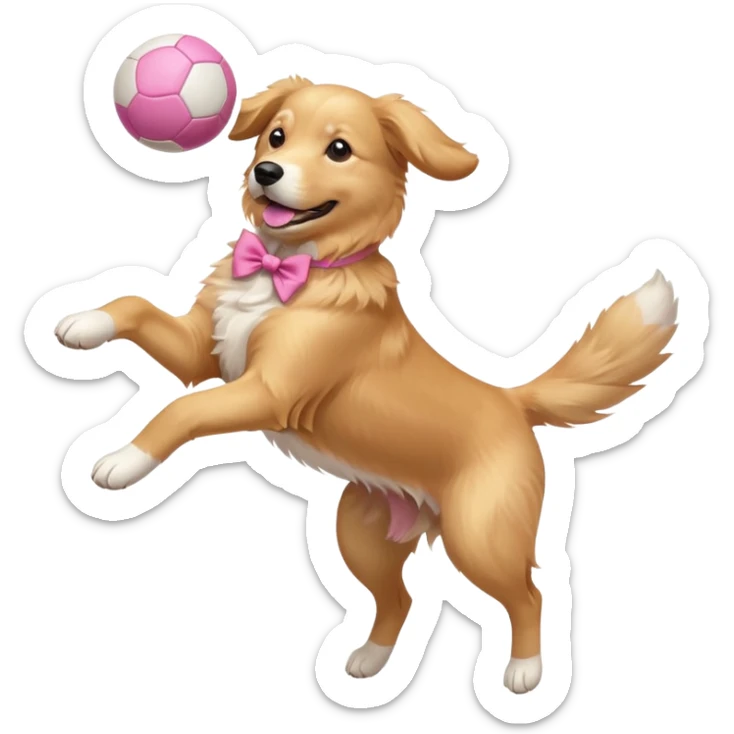 girly dog with a pink bow jumping in the air to catch a ball sticker