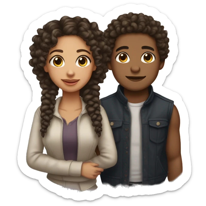 Lightskin couple girl with curly hair boy with French braids  sticker