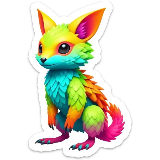 Tropical futuristic lush warm-colored modern colorful neon-colored Fakémon-Trico-creature sticker