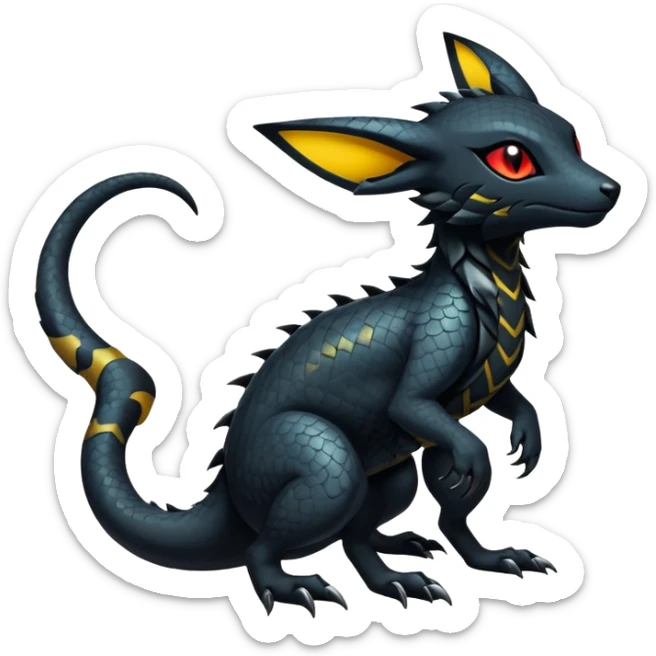 Sophisticated Modern Gothic Gloomy Futuristic Scaly Cyber-Salandit-Umbreon-Litten-Hybrid (Full body) sticker