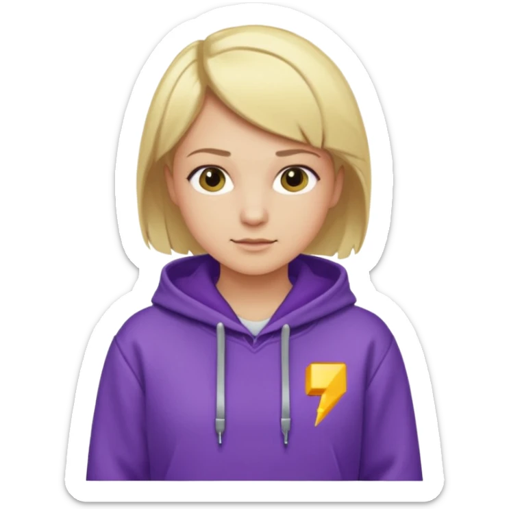 Crea un emoji de un electricista, chico rubio pelo corto hacia al lado, sin gafas, con sudadera morada y nombre empresa INDYDES sticker