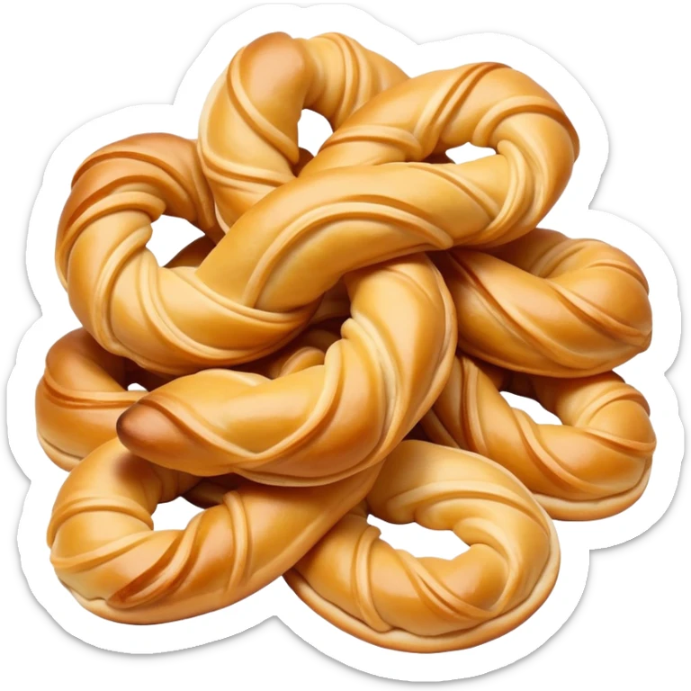 Tianjin Fried Dough Twist Mahua twisted crispy pastry, simplified emoji style with bold outlines and bright colors, cartoon style traditional Chinese fried snack sticker