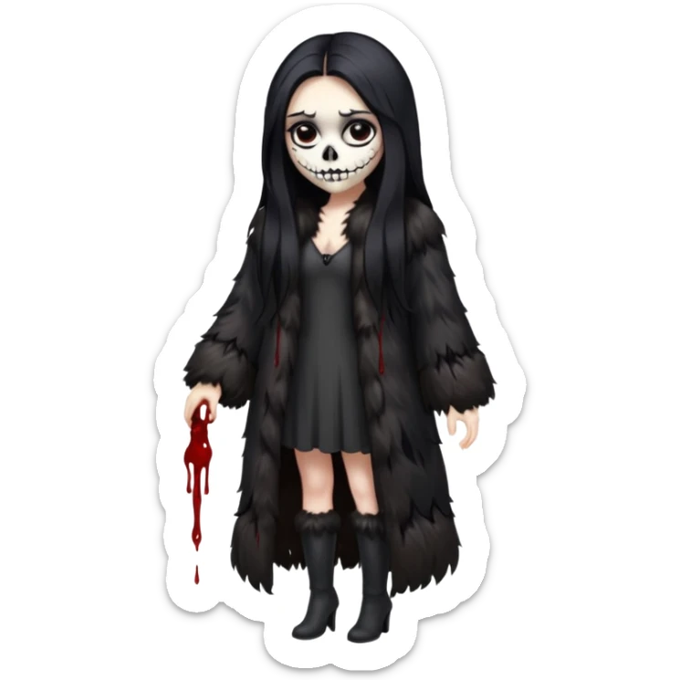 An attractive Alaskan princess, full body, facing to the right. In the style of your bleeding skull art. sticker