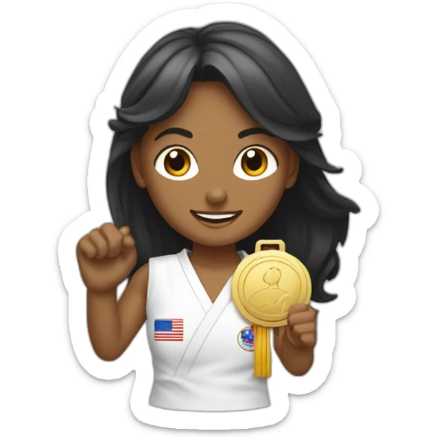 Une fille qui a gagné au taekwondo qui montre sa médaille d'or sticker