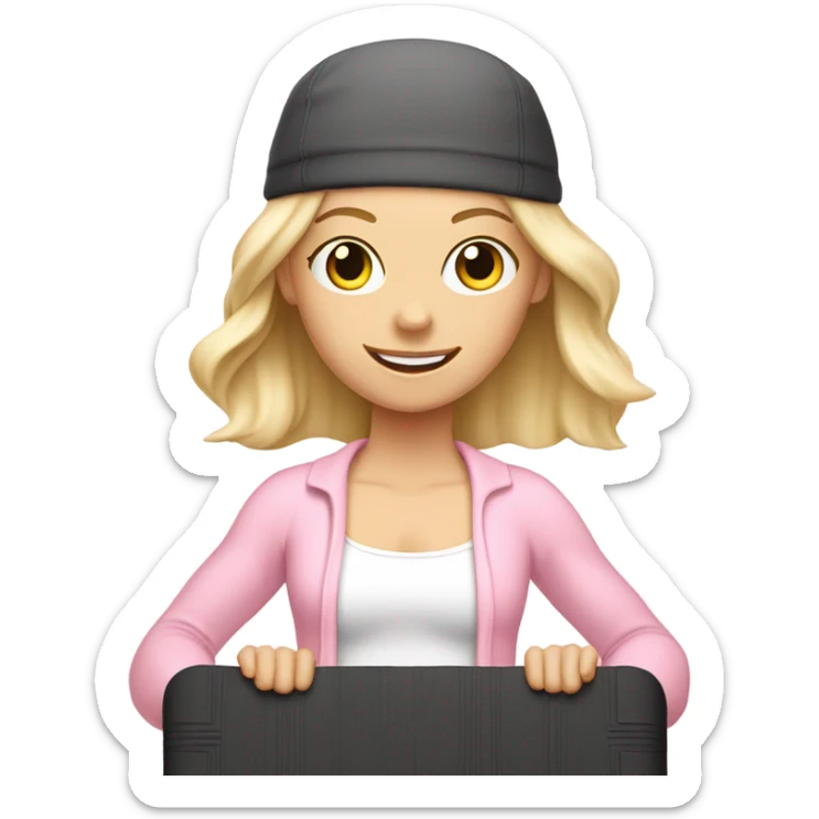 A blonde white Pilates girl in light pink clothes with fitness mat sticker
