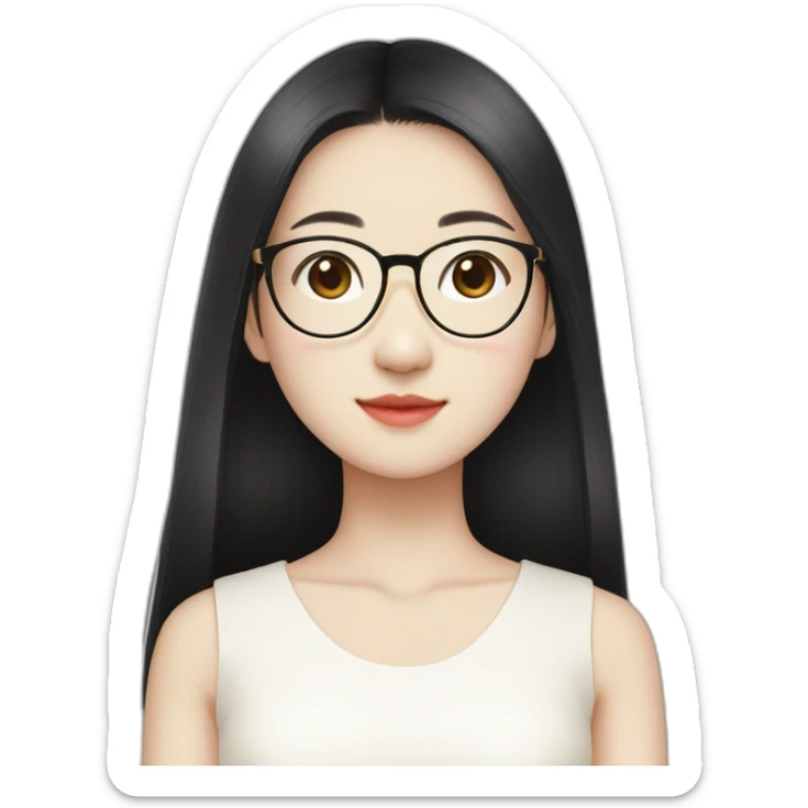cute-singaporean-chinesegirl-in-muji-white-dress-with-black-hair and gold glasses sticker
