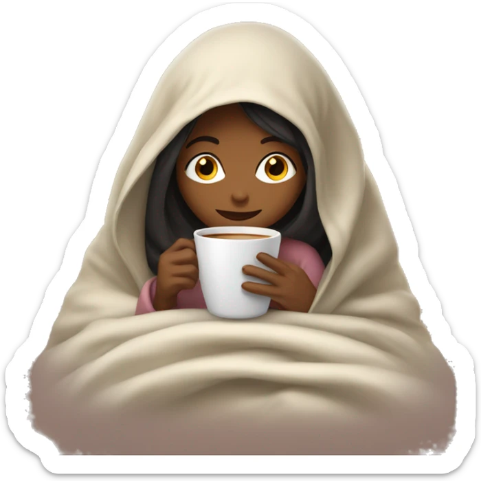 girl inside a blanket sipping coffee eyes closed sticker