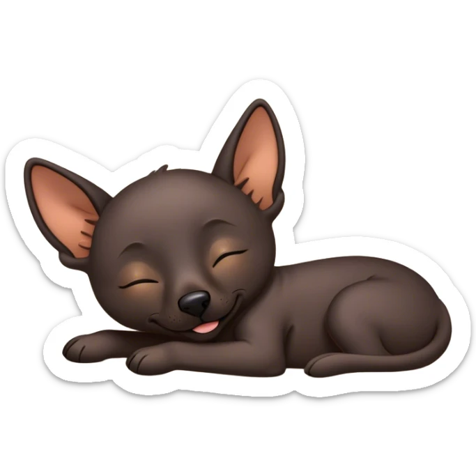 Meme-Worthy Cute Sleeping Xoloitzcuintle dog Portrait Emoji, Head resting peacefully with a contented smile, showcasing a sleek, muscular build with smooth, hairless ebony skin and gently relaxed wrinkles, eyes shut in a serene nap, Simplified yet hilariously adorable features, highly detailed, glowing with a soft, drowsy light, high shine, relaxed and utterly lovable, stylized with an air of playful laziness, bright and heartwarming, soft glowing outline, capturing the essence of a comically sleepy guardian, so meme-worthy it feels like it could instantly become the next viral sensation of adorable slumber! sticker